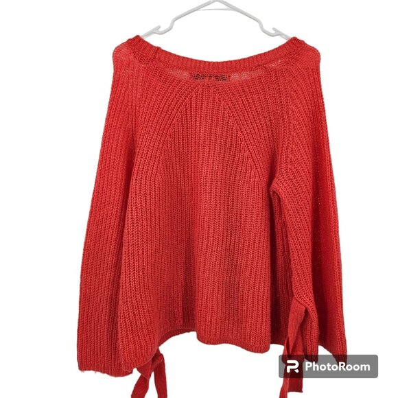 Project Naadam Sweater Coral Pink Open Knit Bell Sleeve Tied Bow Pullover Size S - Picture 7 of 7